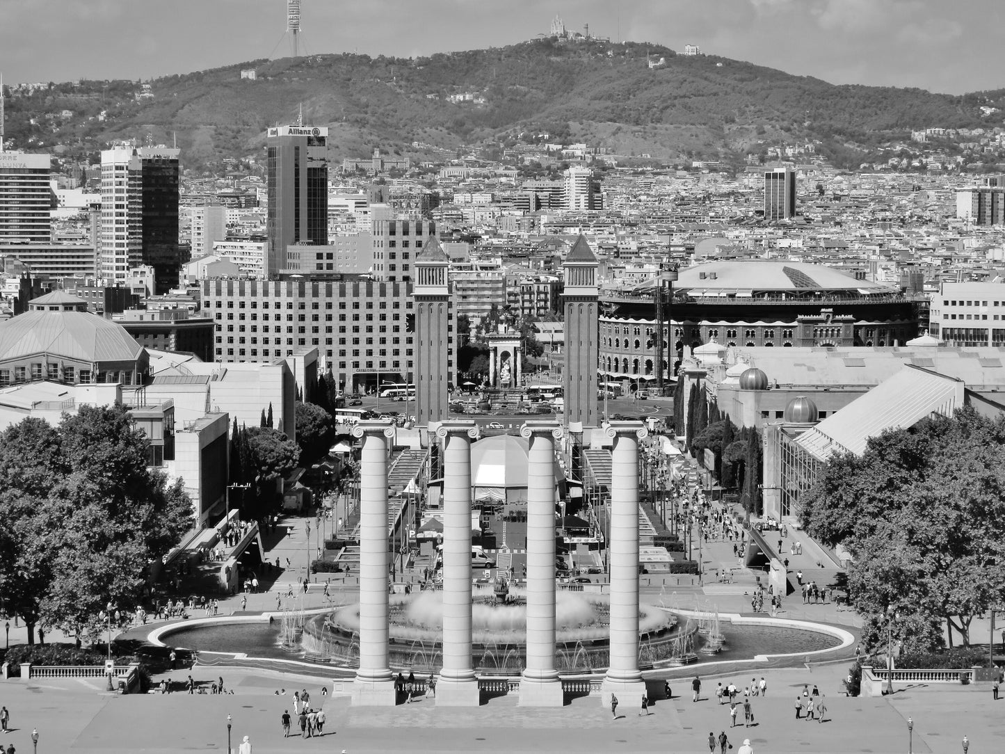 Barcelona Skyline Plaza De Espana Black And White Photography Print