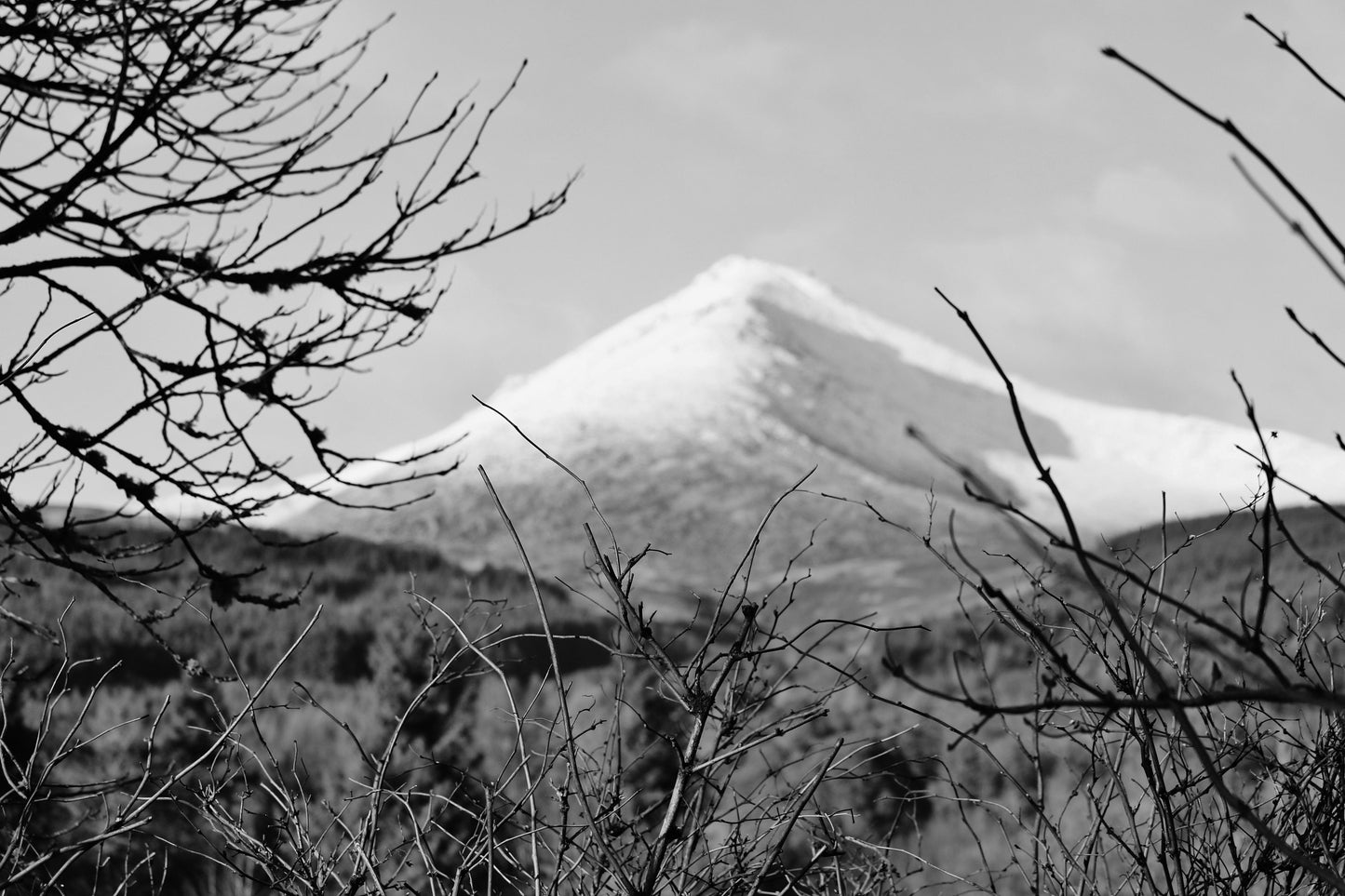 Isle of Arran Goatfell Snow Capped Mountain Black And White Photography Print