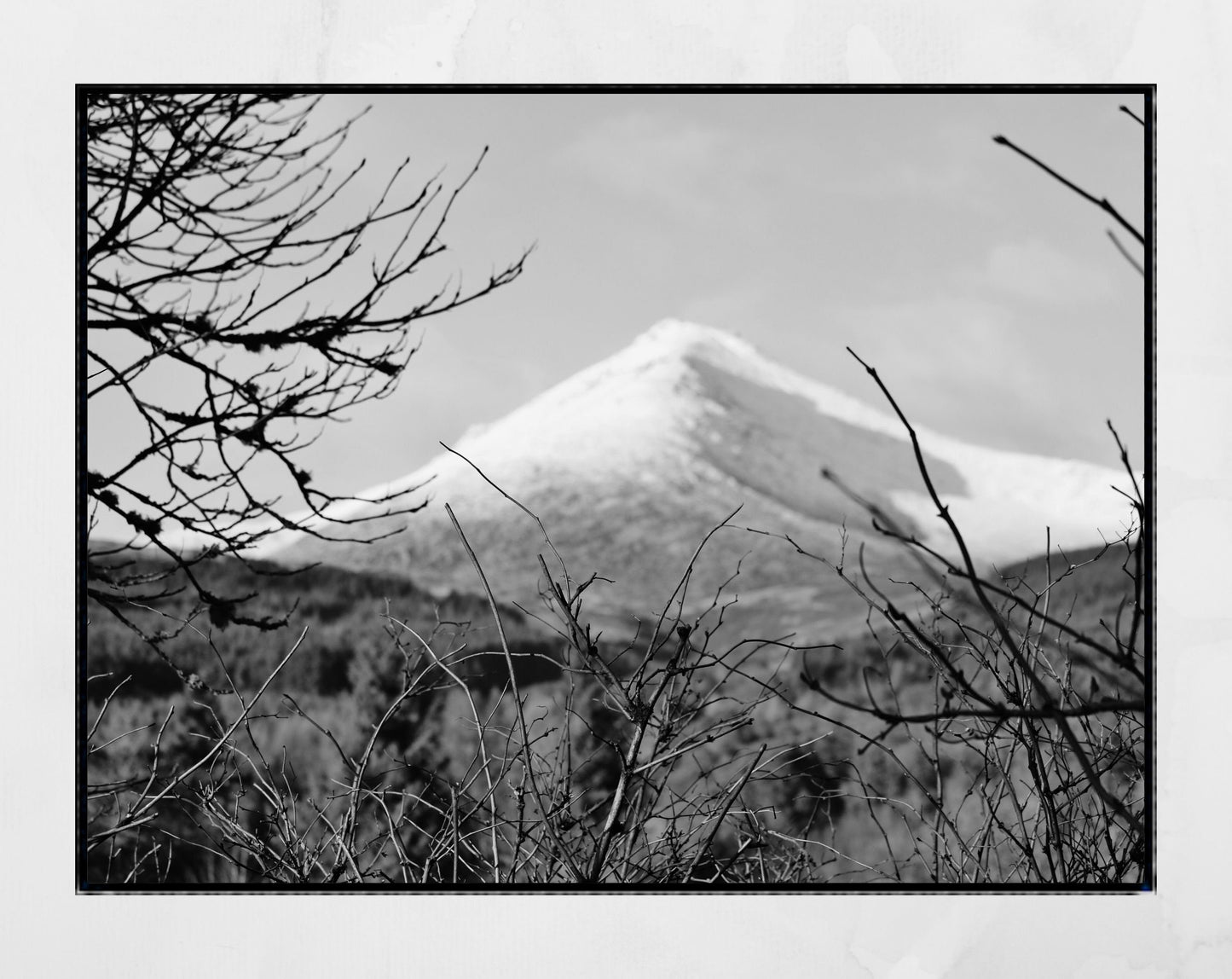 Isle of Arran Goatfell Snow Capped Mountain Black And White Photography Print