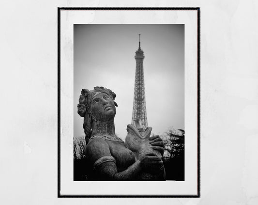 Paris Fontaines de la Concorde Eiffel Tower Black And White Photography Print