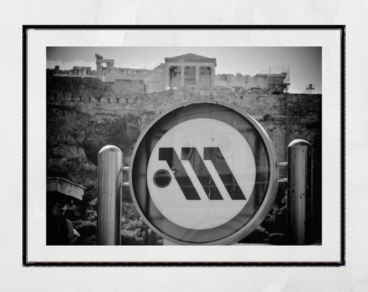 Athens Metro Photography Print Acropolis Black And White Poster