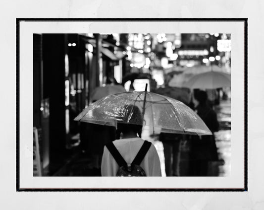 Tokyo In The Rain Black And White Photography Poster