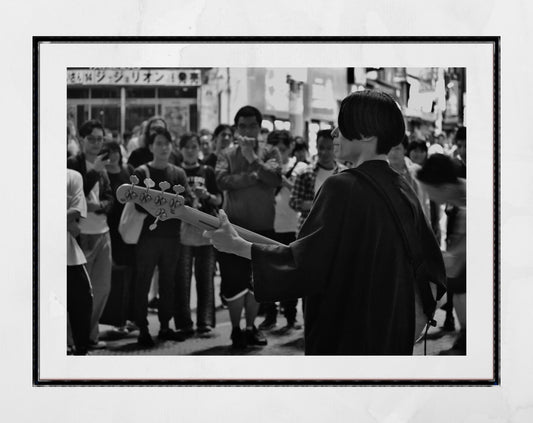 Guitarist Poster Shibuya Crossing Tokyo Print Street Black And White Photography