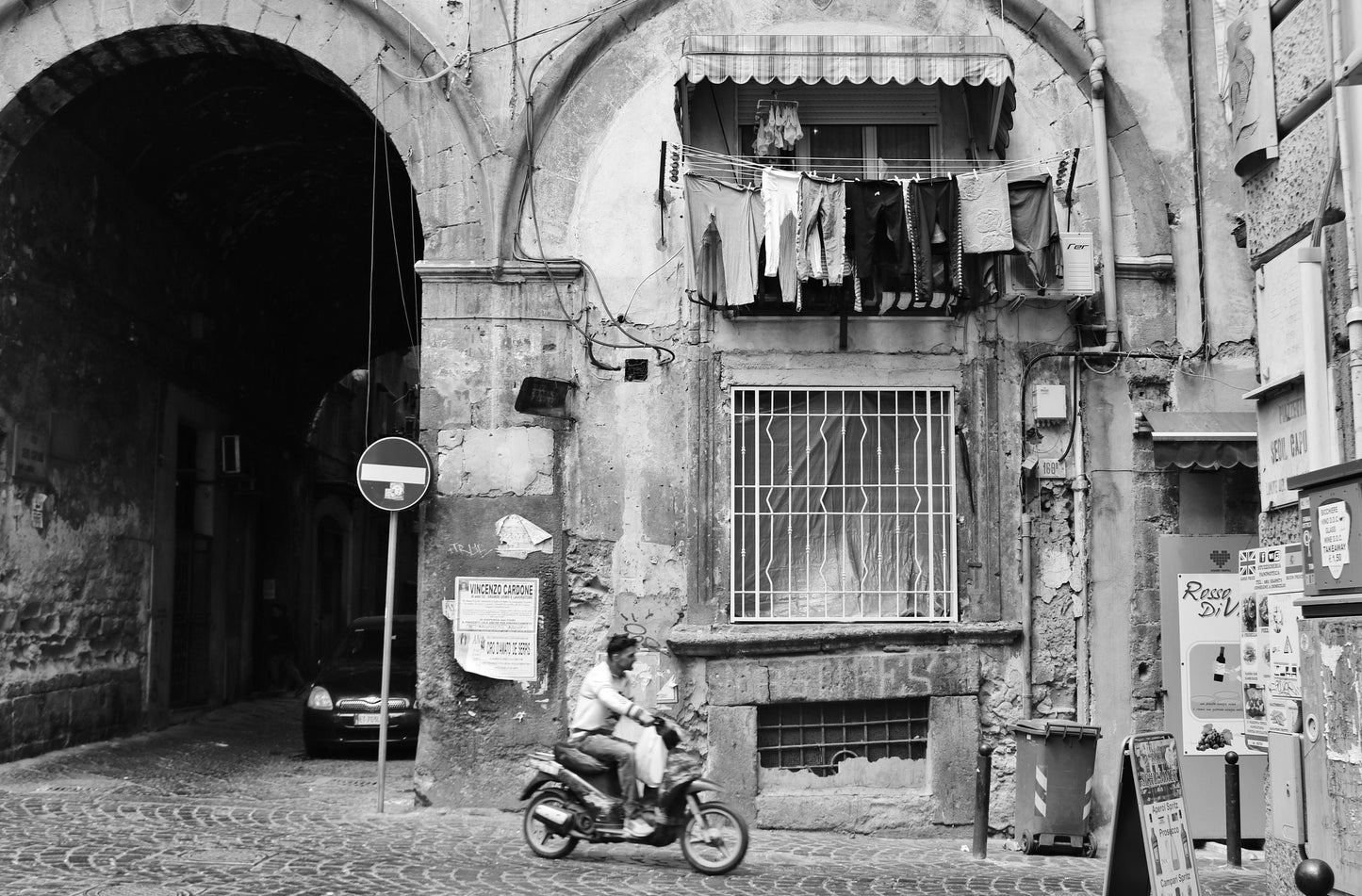 Napoli Street Black And White Photography Naples Italy Wall Art Print