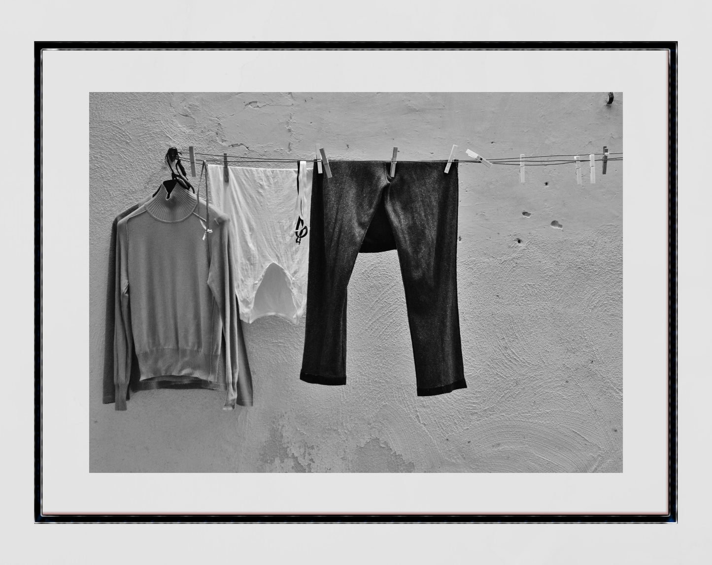 Laundry Photography Naples Italy Black And White Print