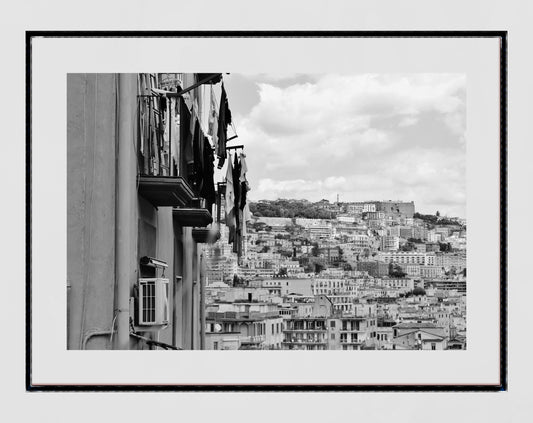 Naples Italy Laundry Balcony Black And White Photography Print