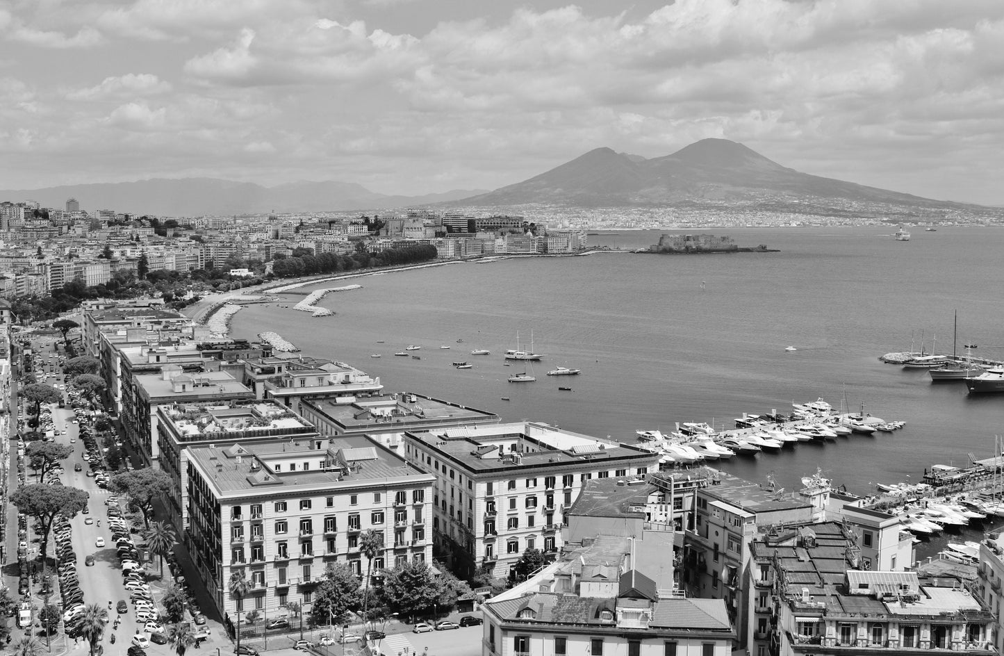 Naples Black And White Photography Mount Vesuvius Print