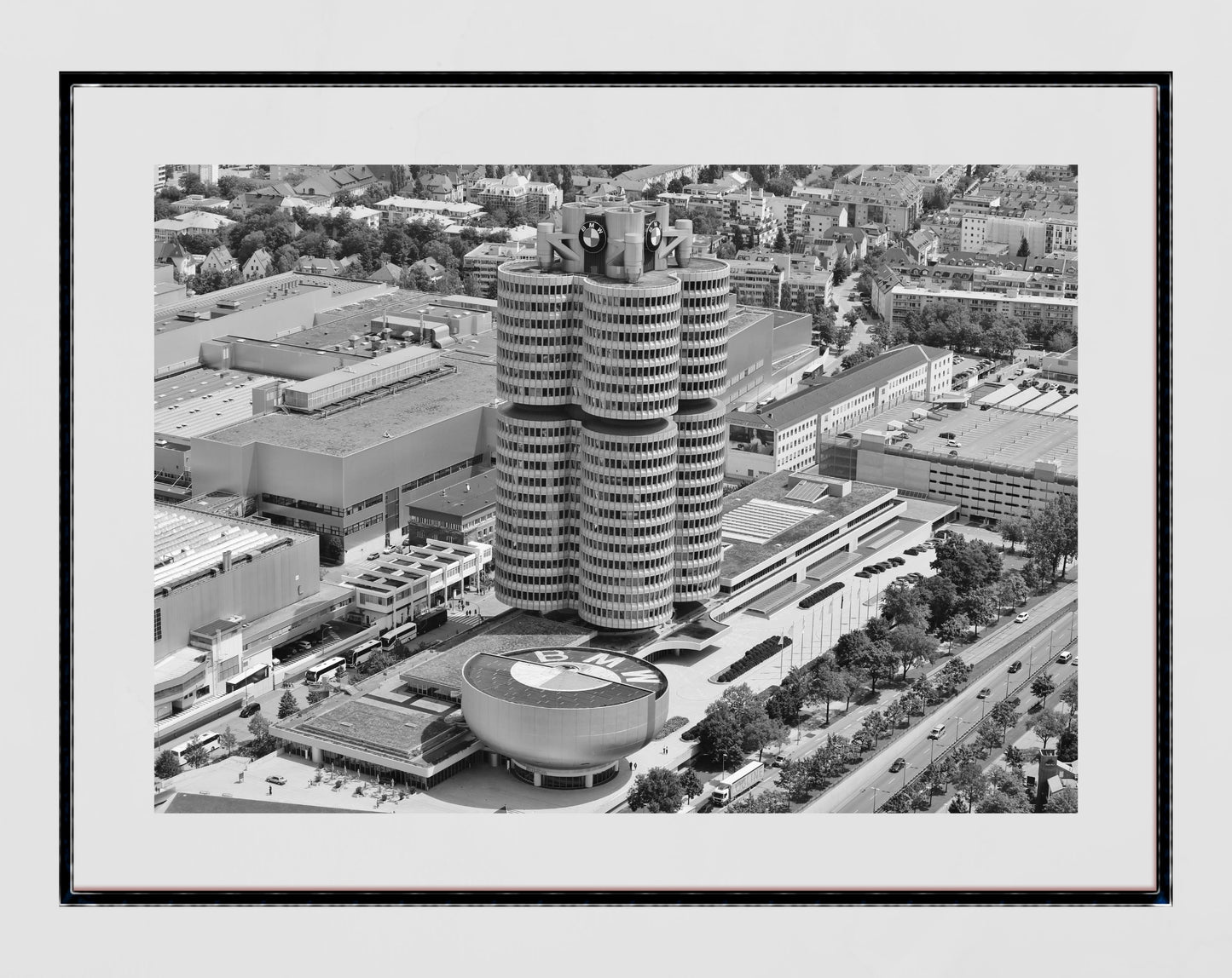 Munich Skyline BMW Black And White Photography Print Poster