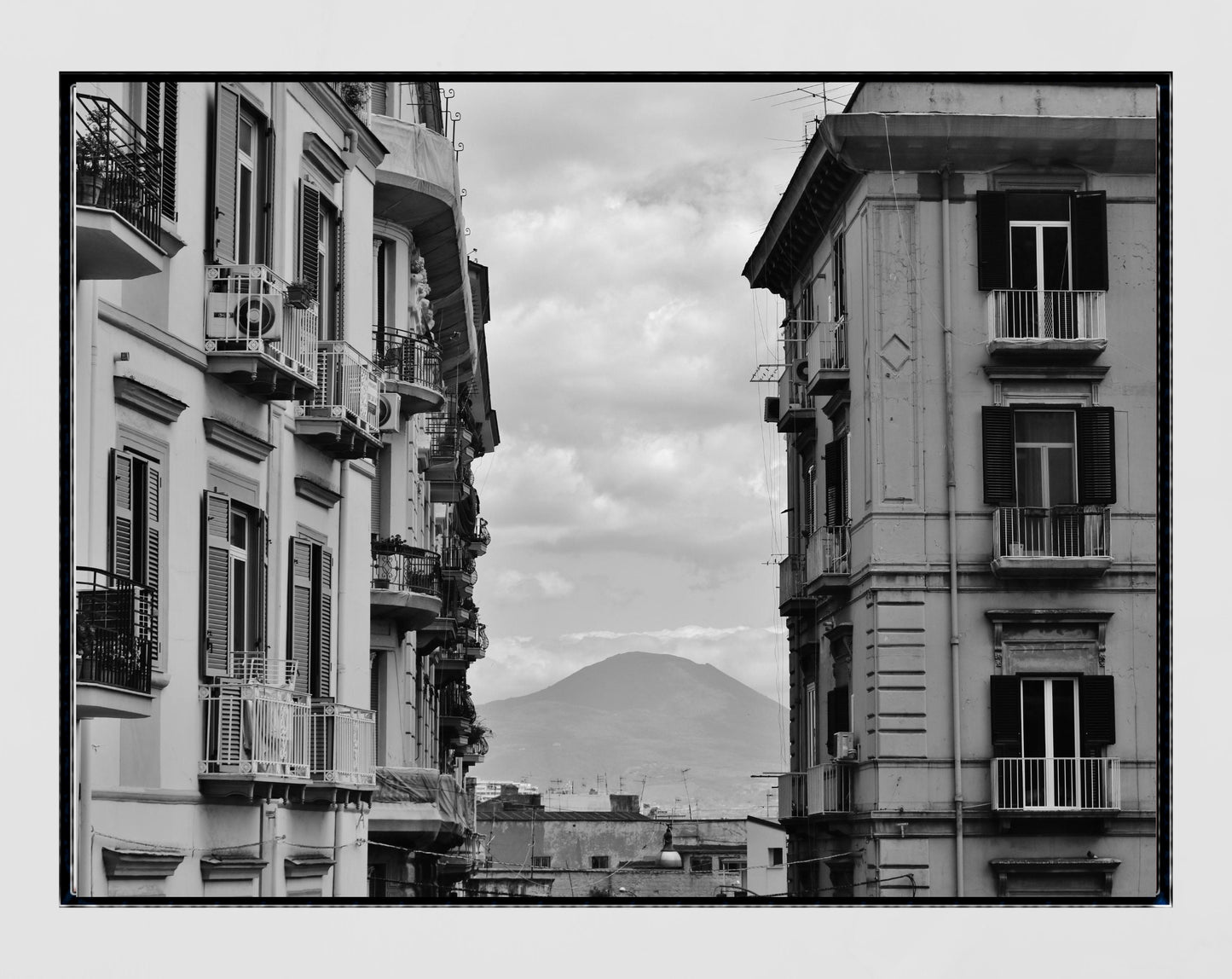 Naples Italy Wall Art Mount Vesuvius Black And White Poster