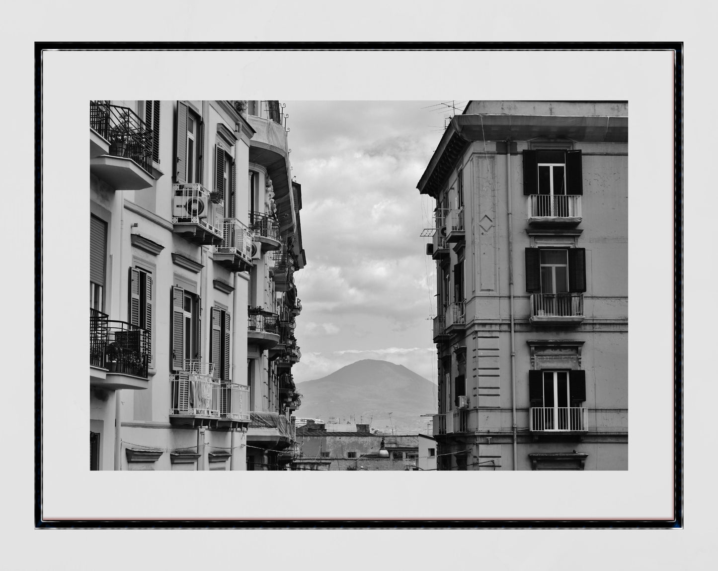 Naples Italy Wall Art Mount Vesuvius Black And White Poster