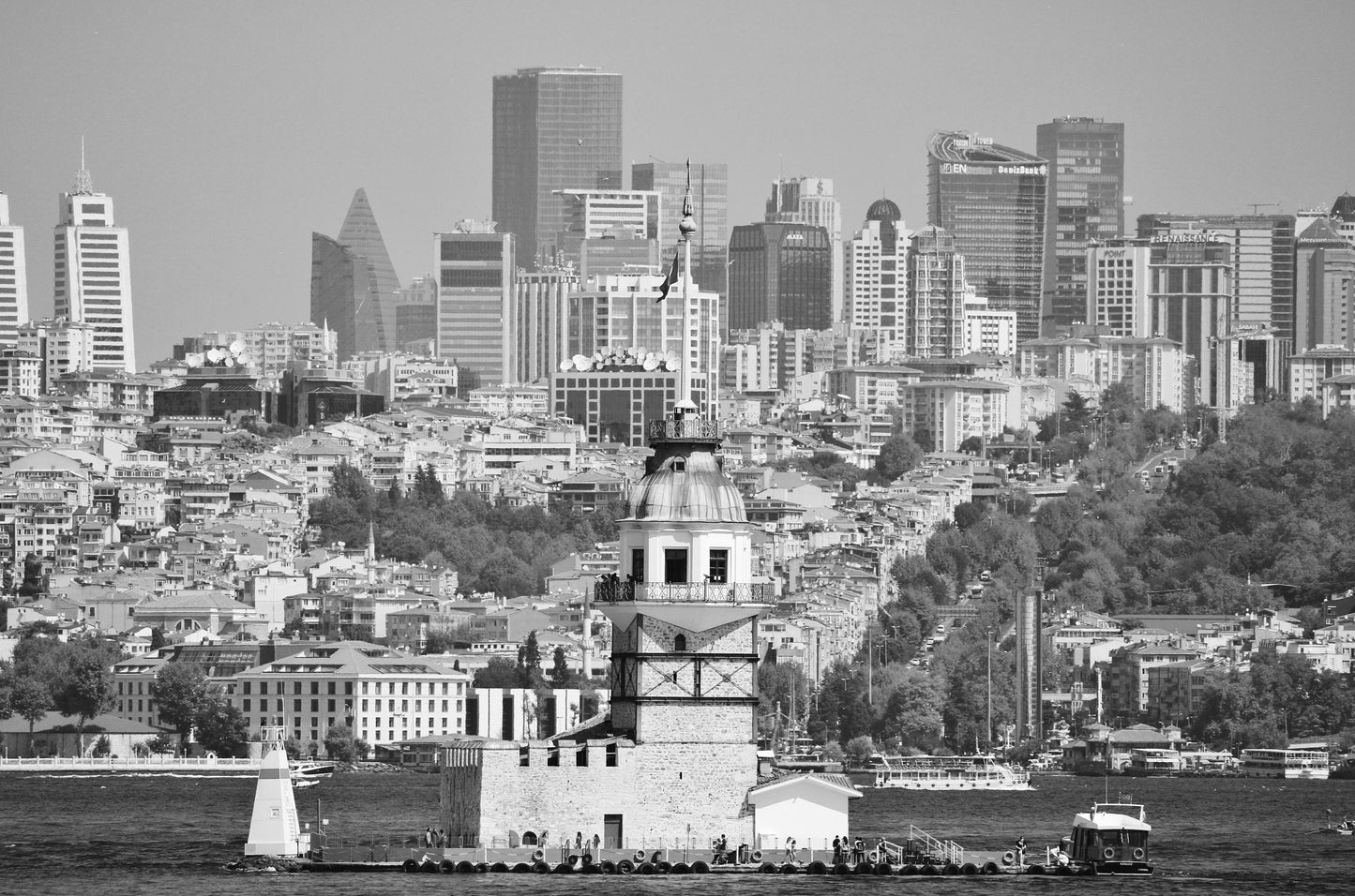 Istanbul Maiden's Tower Black And White Photography Print Poster