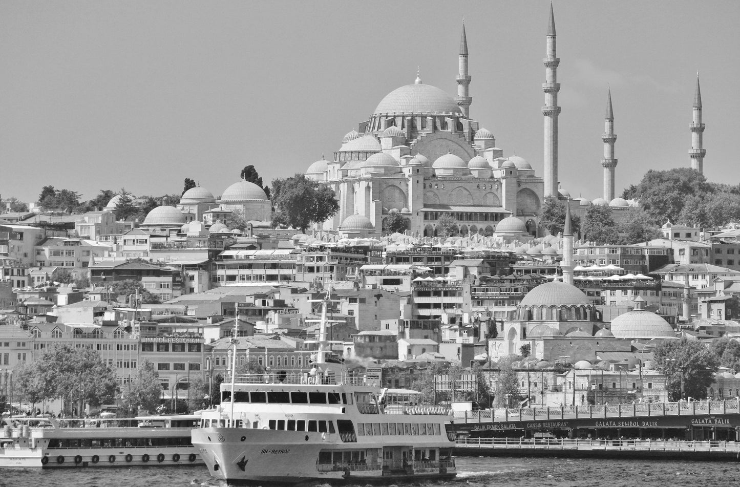 Istanbul Skyline Süleymaniye Mosque Black And White Photography Print Poster