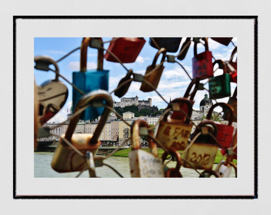 Salzburg Poster Love Lock Bridge Castle Hohensalzburg Fortress Photography Print