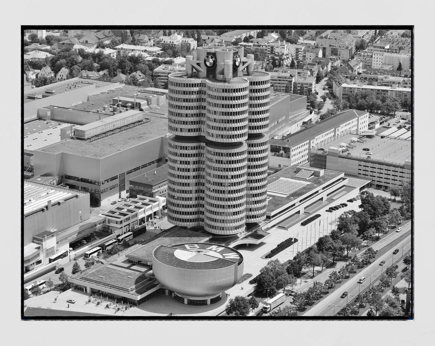 Munich Skyline BMW Black And White Photography Print Poster
