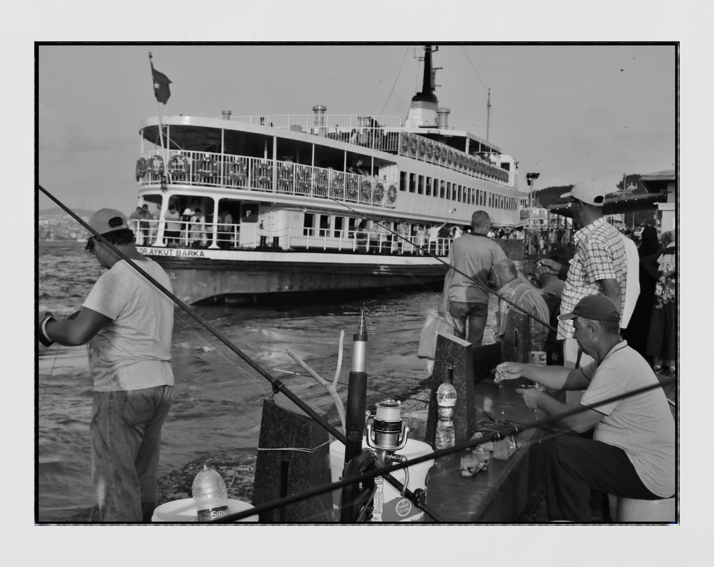 Istanbul Eminönü Fishing Black And White Photography Print Wall Art