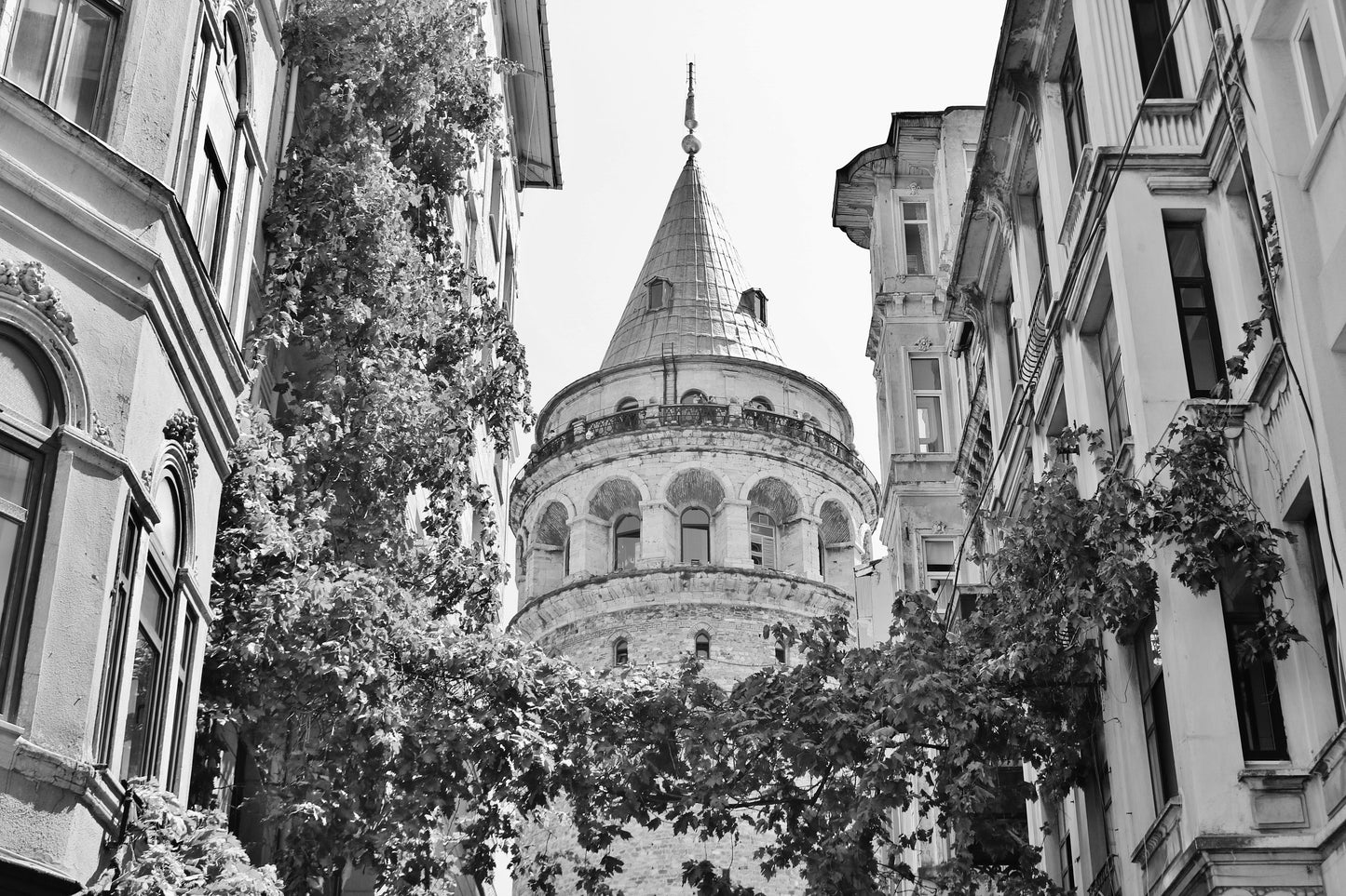 Istanbul Galata Tower Black And White Photography Print Wall Art