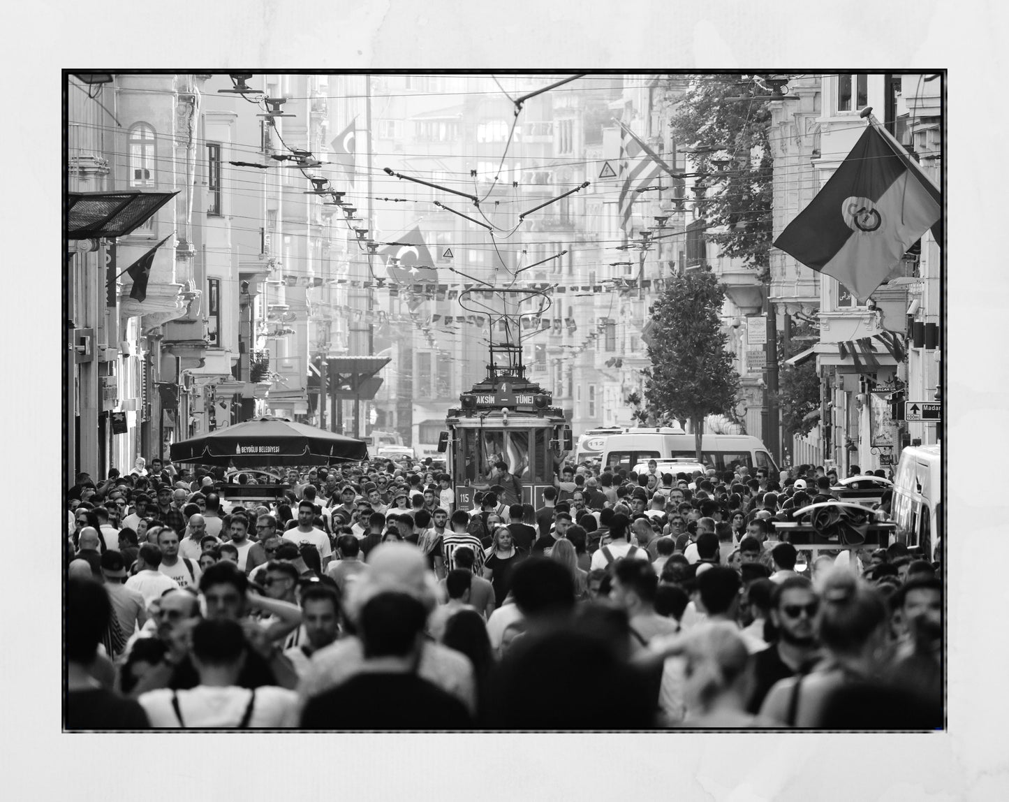 Istanbul Taksim Tram Street Black And White Photography Print Wall Decor