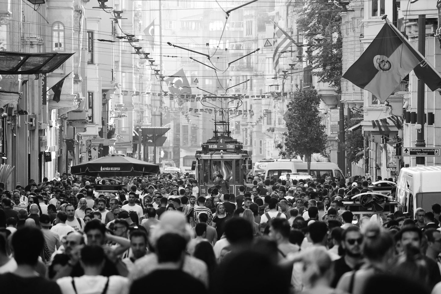 Istanbul Taksim Tram Street Black And White Photography Print Wall Decor