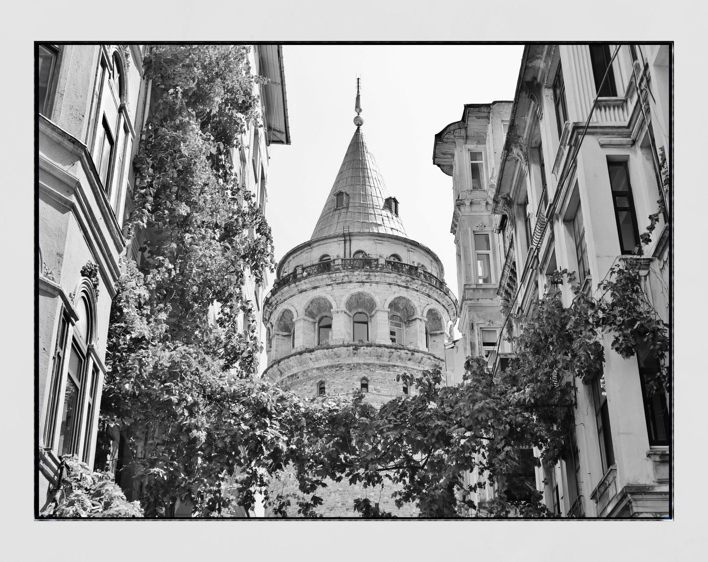 Istanbul Galata Tower Black And White Photography Print Wall Art