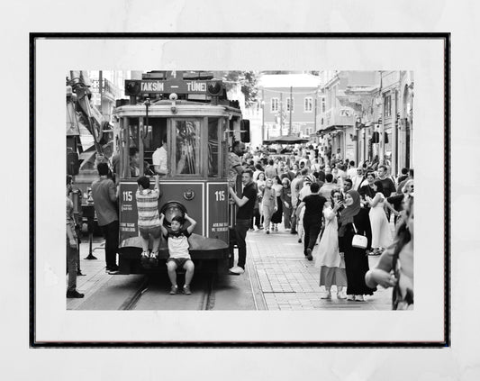 Istanbul Taksim Tram Black And White Photography Print Poster