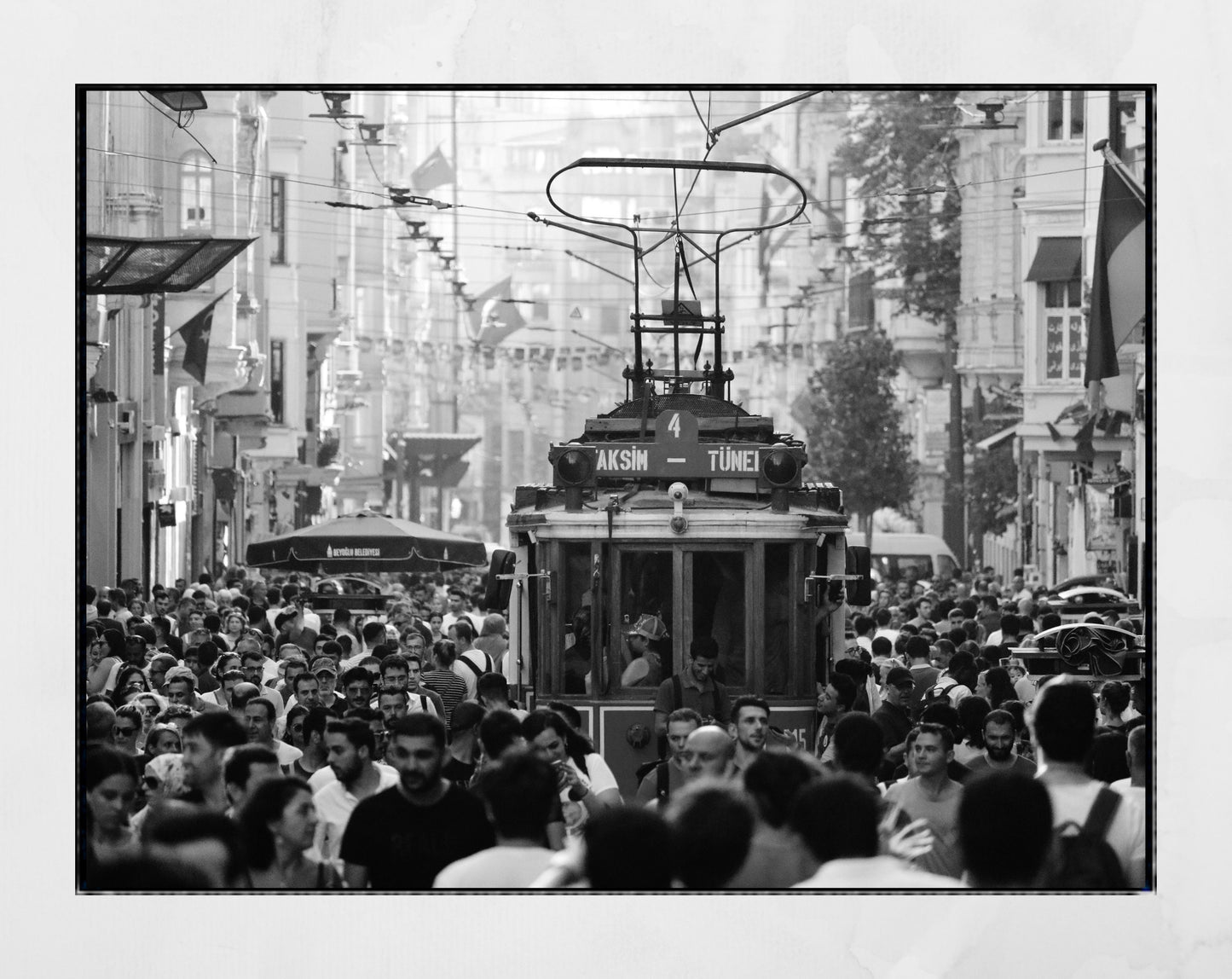 Istanbul Taksim Tram Street Black And White Photography Print Wall Art