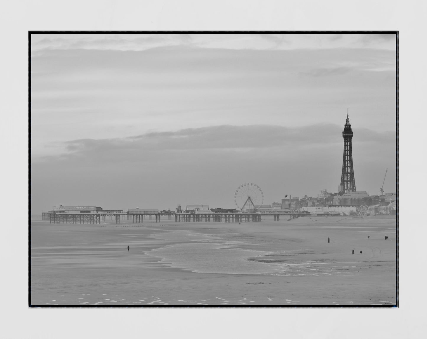 Blackpool Photography Print Blackpool Tower Beach Central Pier Black And White Poster Gift