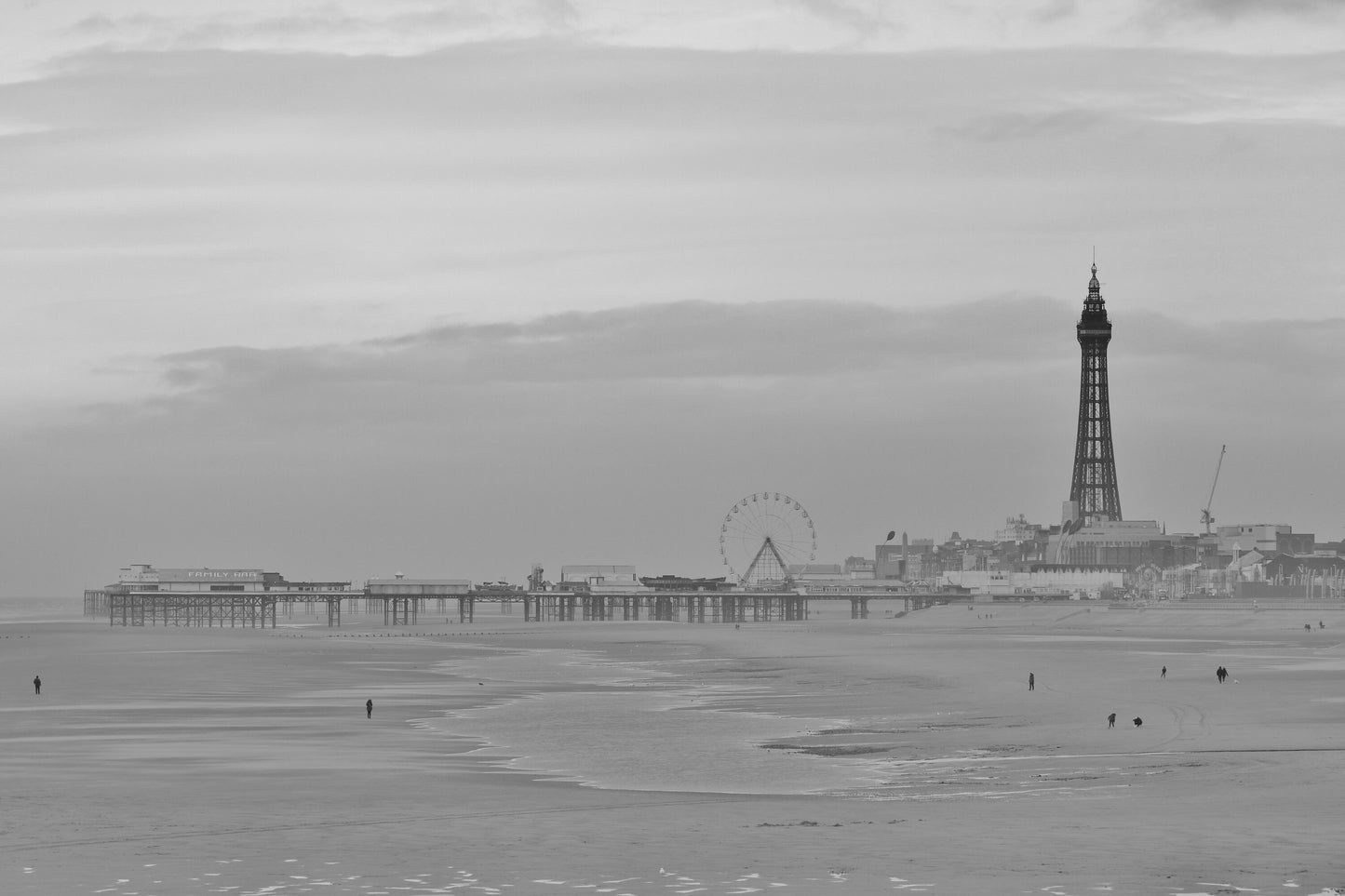 Blackpool Photography Print Blackpool Tower Beach Central Pier Black And White Poster Gift