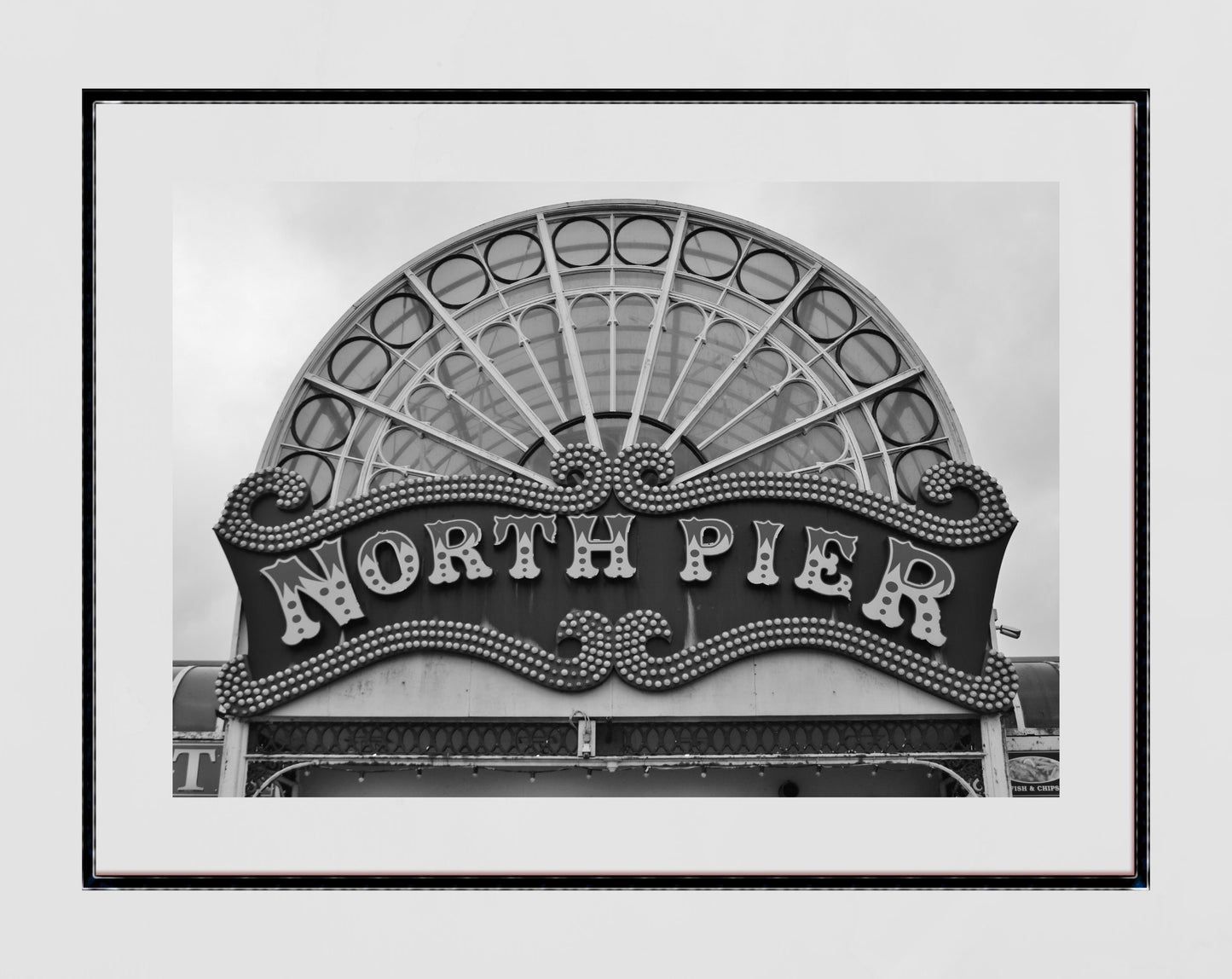 Blackpool Poster North Pier British Seaside Retro Black And White Photography Print