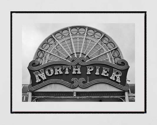 Blackpool Poster North Pier British Seaside Retro Black And White Photography Print