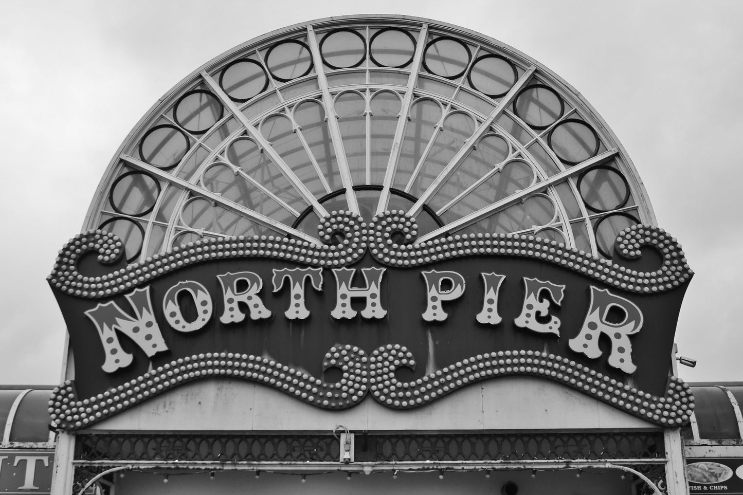Blackpool Poster North Pier British Seaside Retro Black And White Photography Print