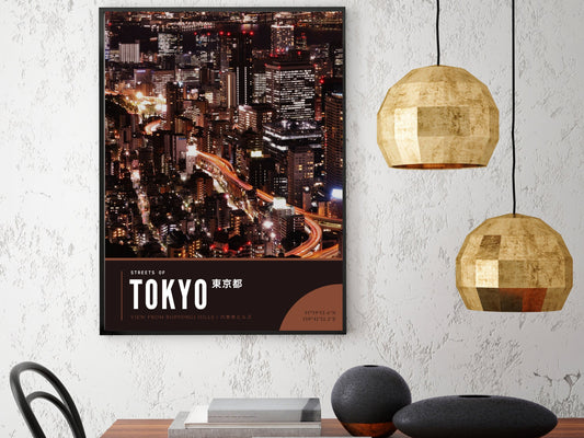 Tokyo Skyline Night Photography Poster, Streets of Tokyo Series