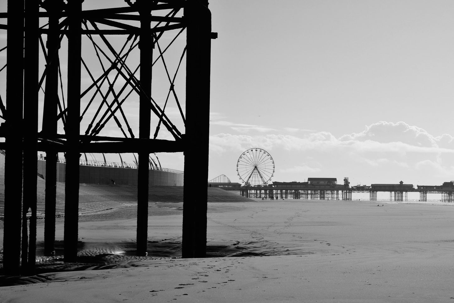 Blackpool Poster Ferris Wheel Under The Boardwalk Black And White Photography