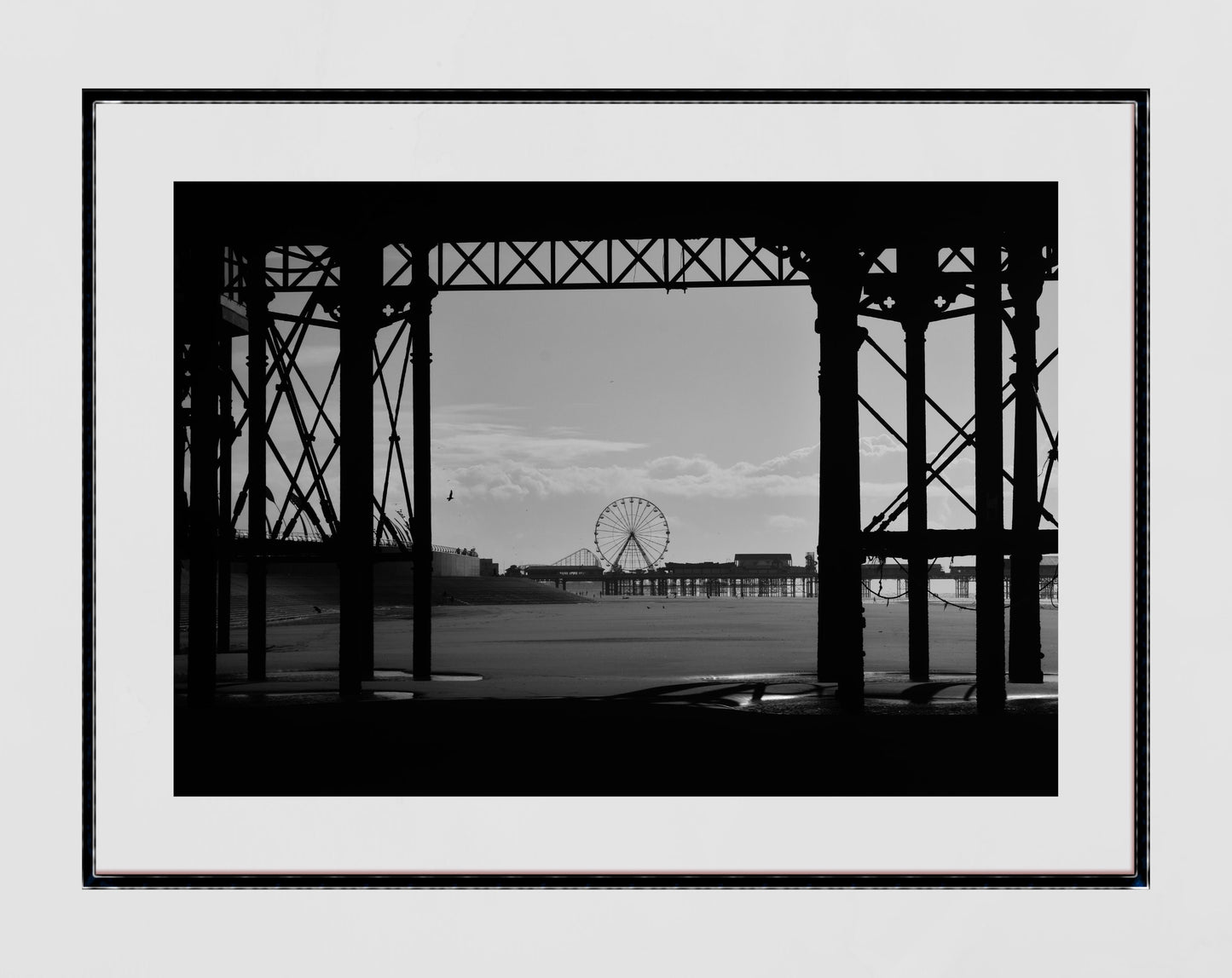 Blackpool Poster Ferris Wheel Under The Boardwalk Beach Black And White Photography