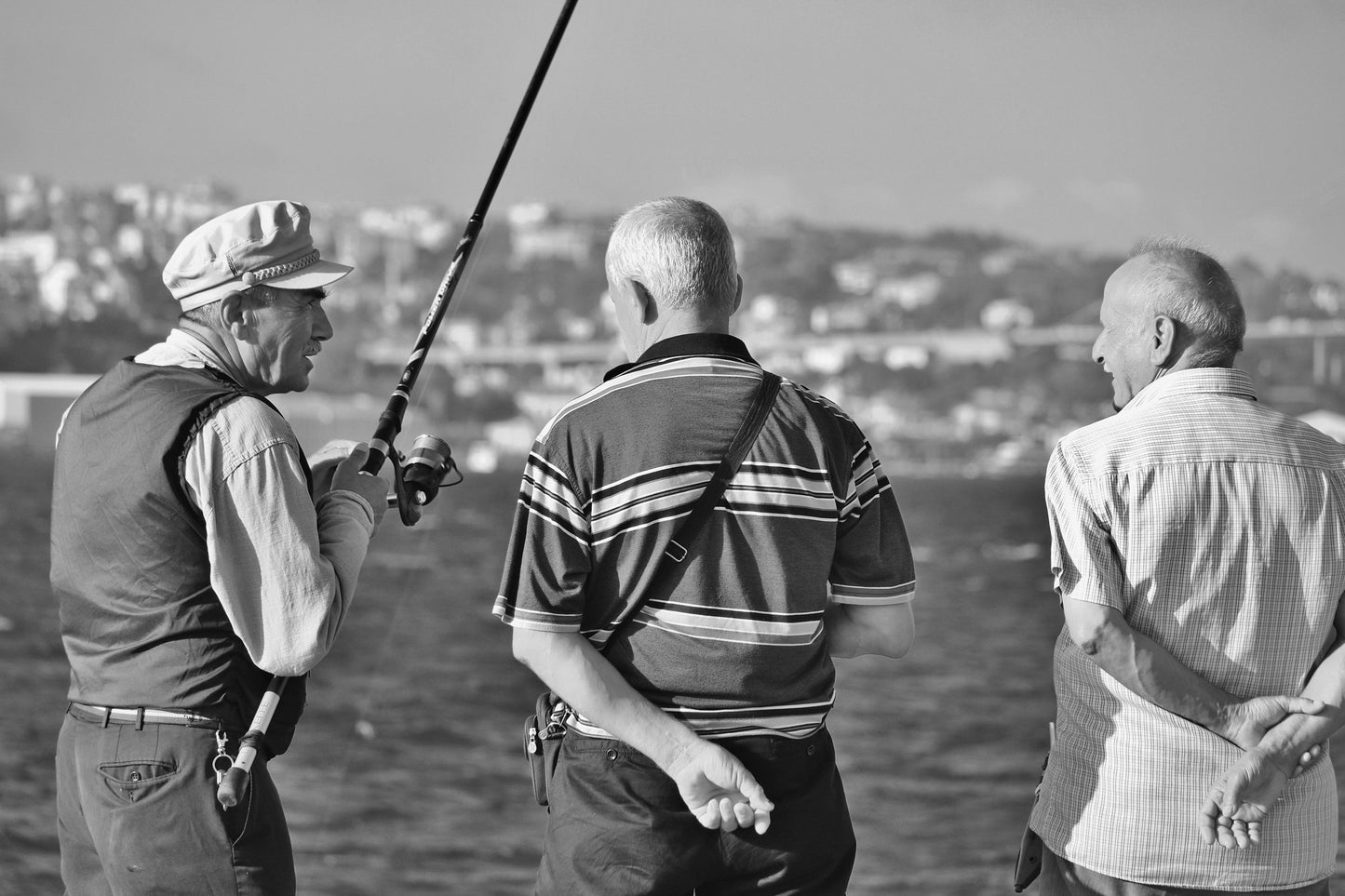 Fishing Istanbul Uskudar Black And White Photography Print Wall Art