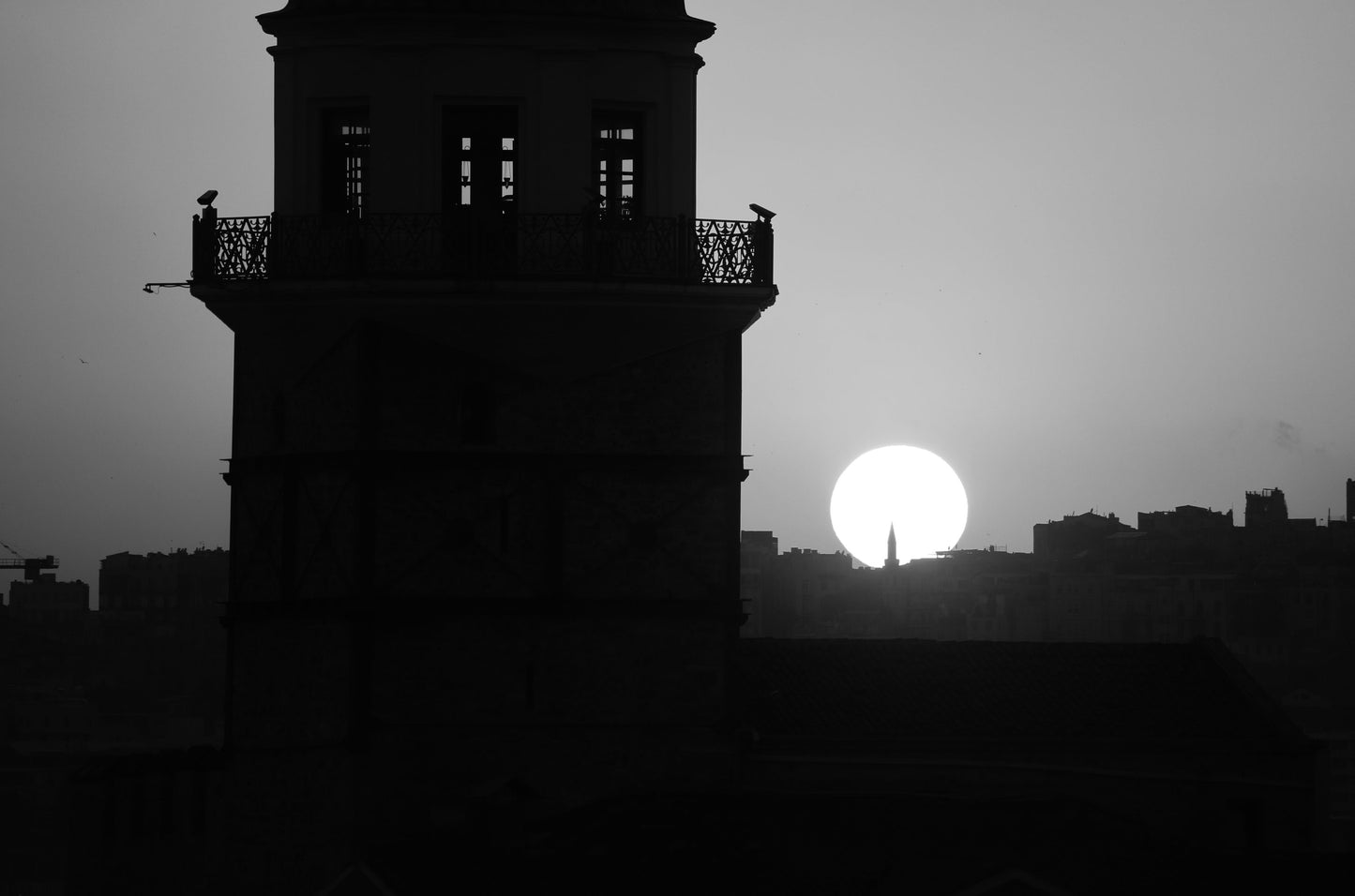 Istanbul Maiden's Tower Sunset Black And White Photography Print Poster