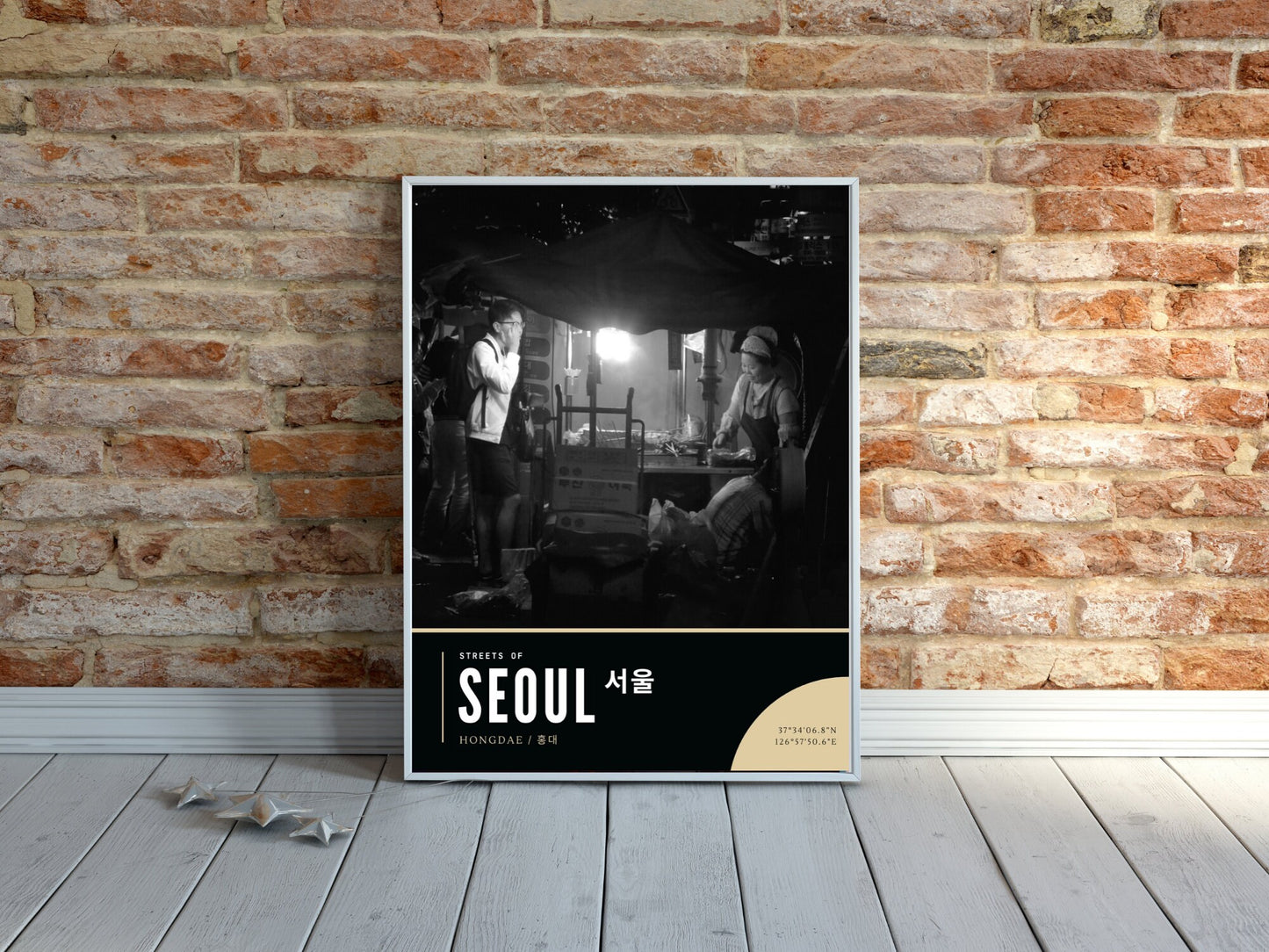 Atmospheric Seoul Street Scene, Hongdae Wall Art, Korean Food Print