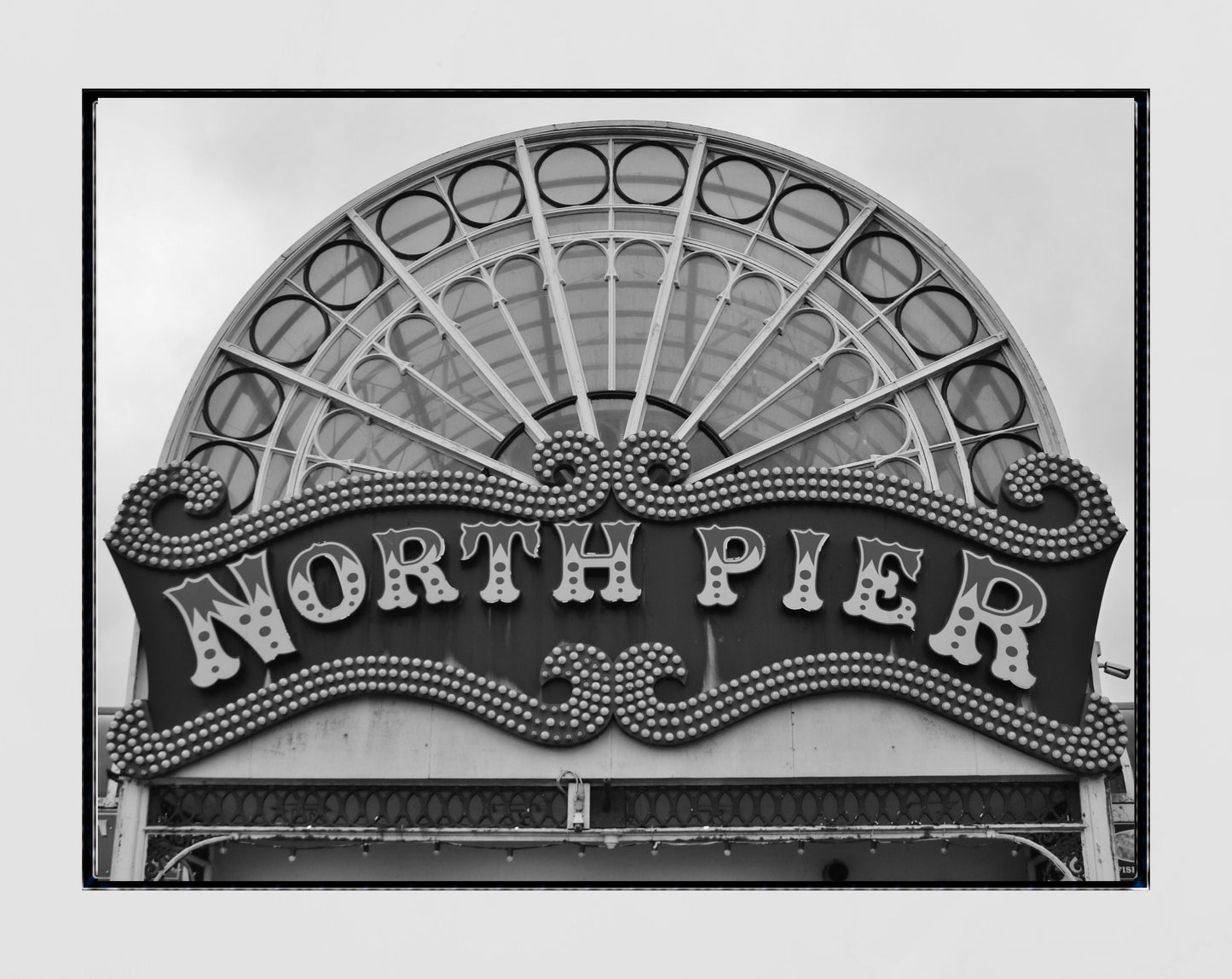 Blackpool Poster North Pier British Seaside Retro Black And White Photography Print