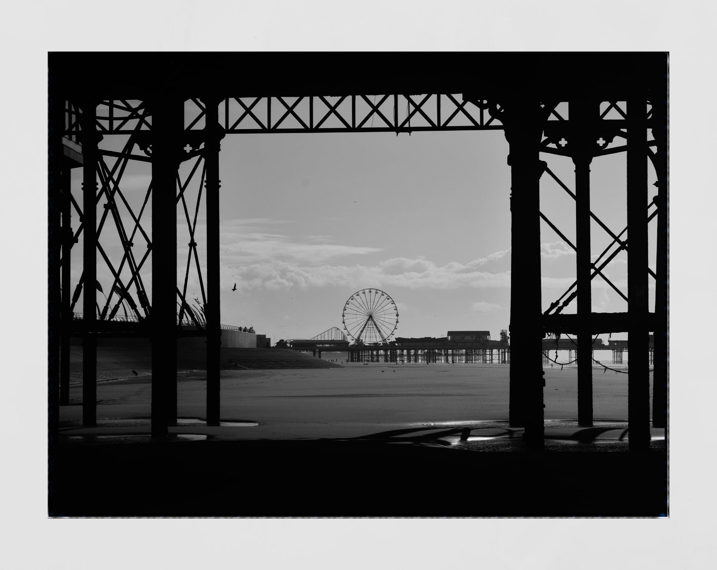 Blackpool Poster Ferris Wheel Under The Boardwalk Beach Black And White Photography