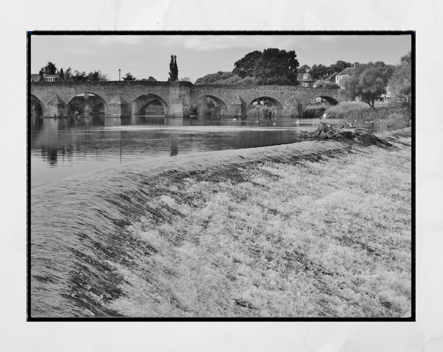 Dumfries Scotland River Nith Devorgilla Bridge Black And White Photography Print