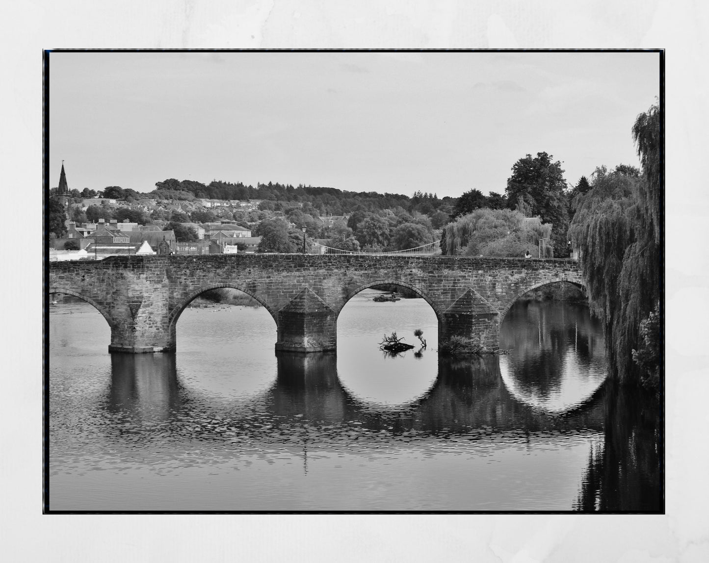 Dumfries River Nith Devorgilla Bridge Black And White Photography Print Poster