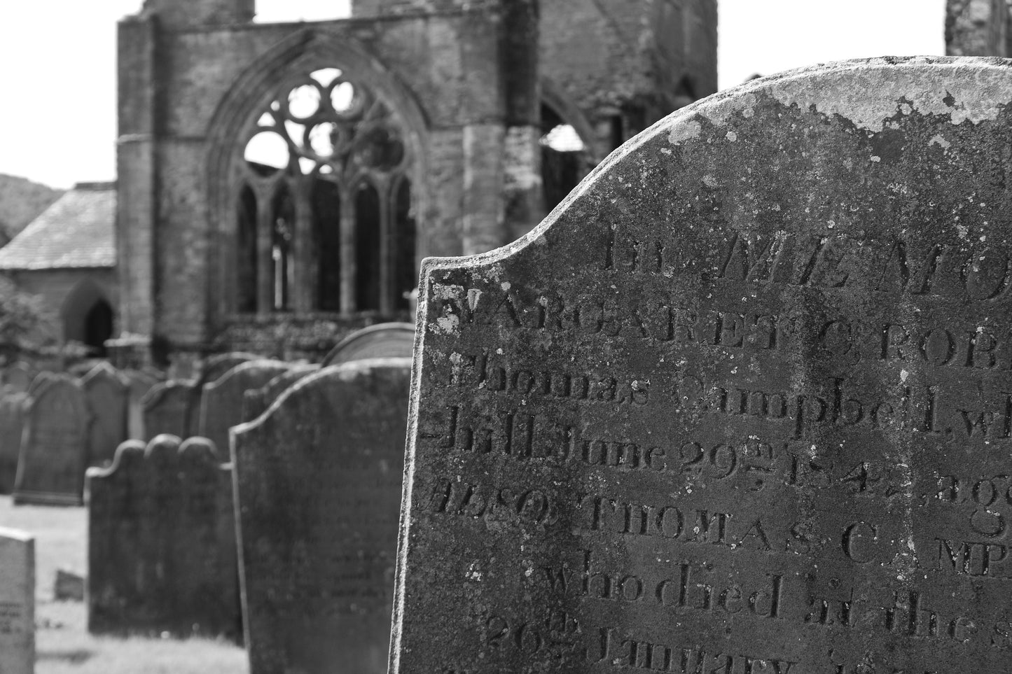 Graveyard Dumfries Poster Sweetheart Abbey Black And White Photography Print