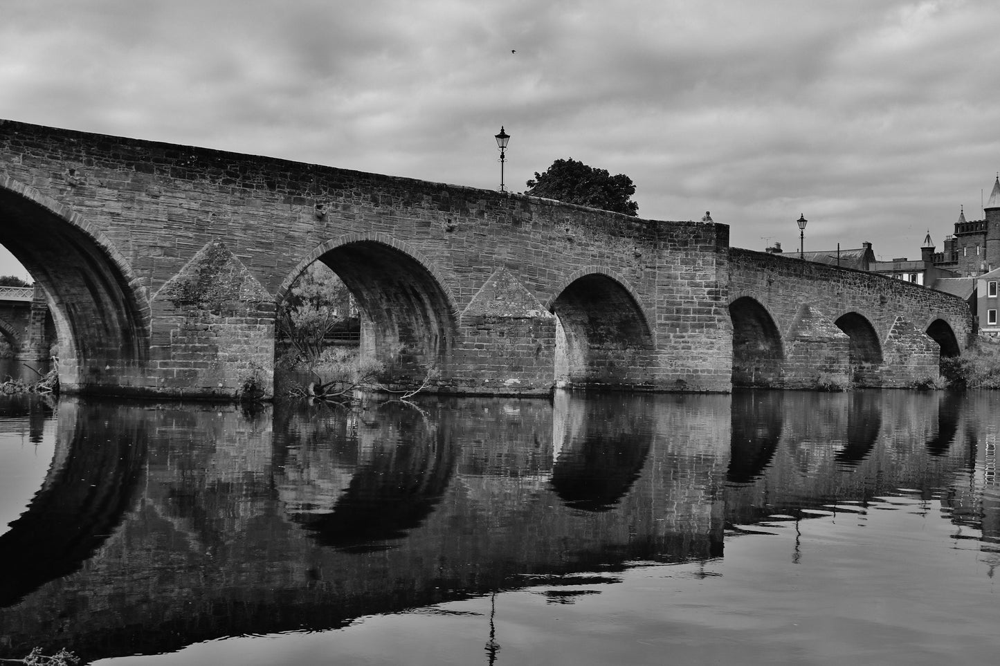 Dumfries Scotland River Nith Devorgilla Bridge Black And White Photography Print Poster