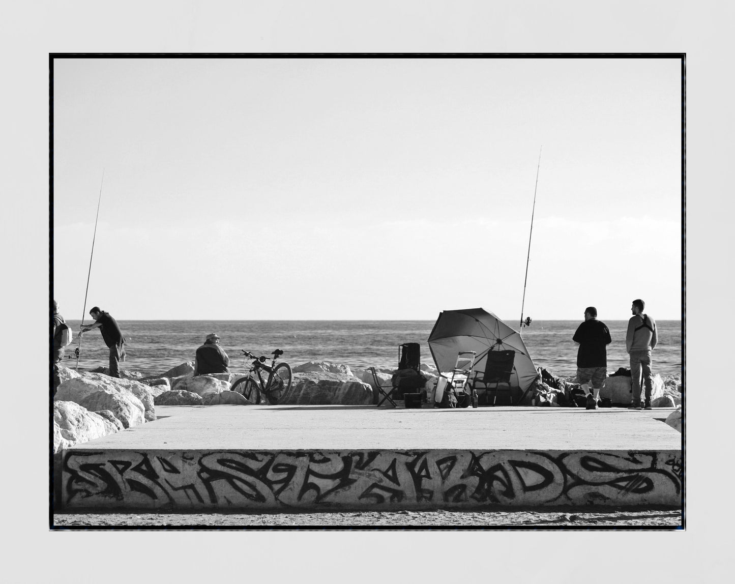 Malaga Spain Print Graffiti Wall Art Fishing Black And White Poster