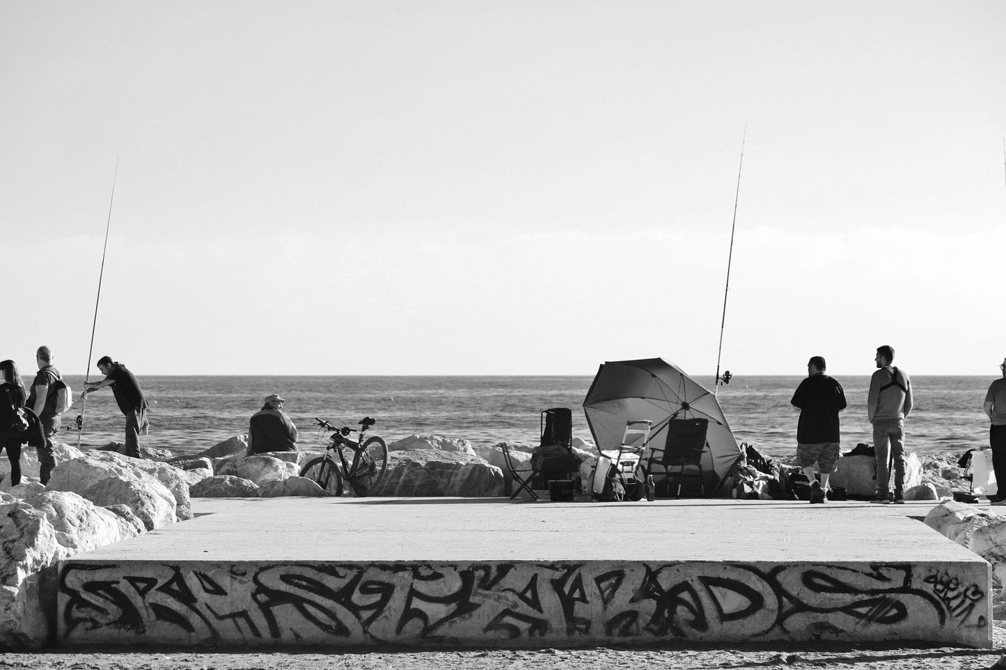 Malaga Spain Print Graffiti Wall Art Fishing Black And White Poster