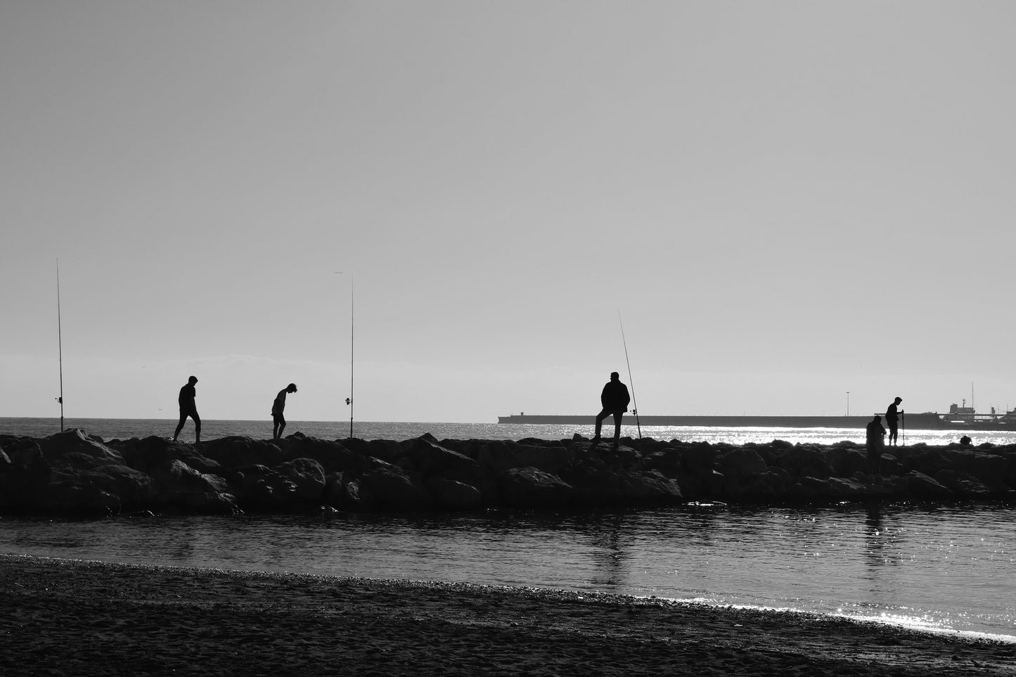 Malaga Spain Print Fishing Black And White Poster