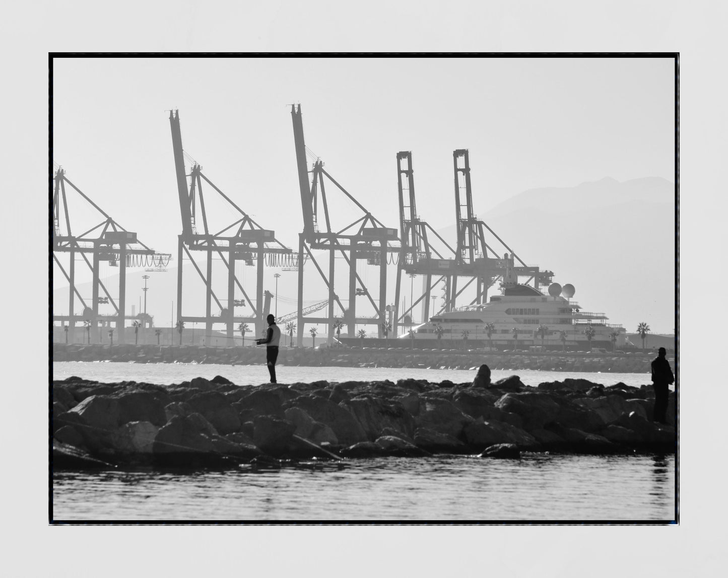 Malaga Spain Print Fishing Black And White Photography Print
