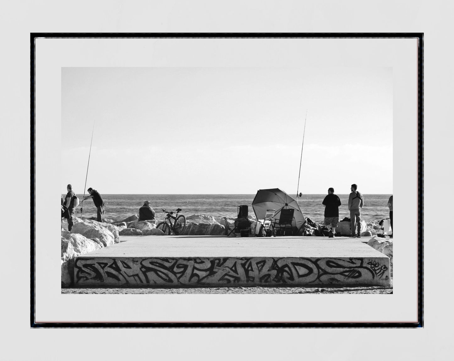 Malaga Spain Print Graffiti Wall Art Fishing Black And White Poster