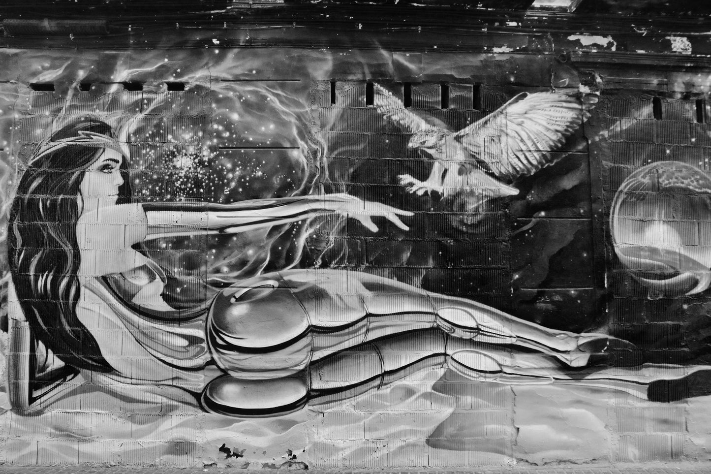 Futuristic Street Art Malaga Black And White Photography Print