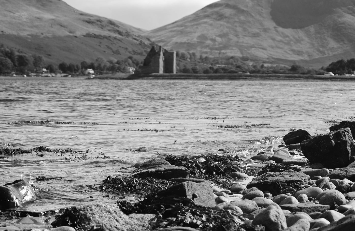 Isle of Arran Lochranza Castle Scotland Landscape Black And White Photography Poster
