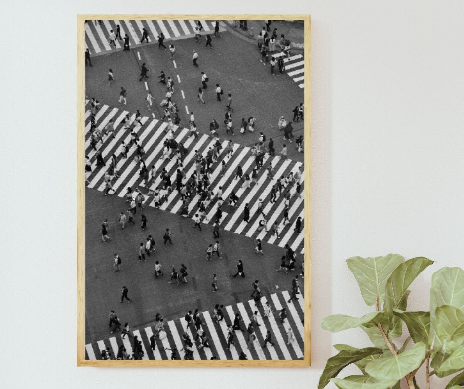 Shibuya Crossing Tokyo Black And White Photography Print Wall Art